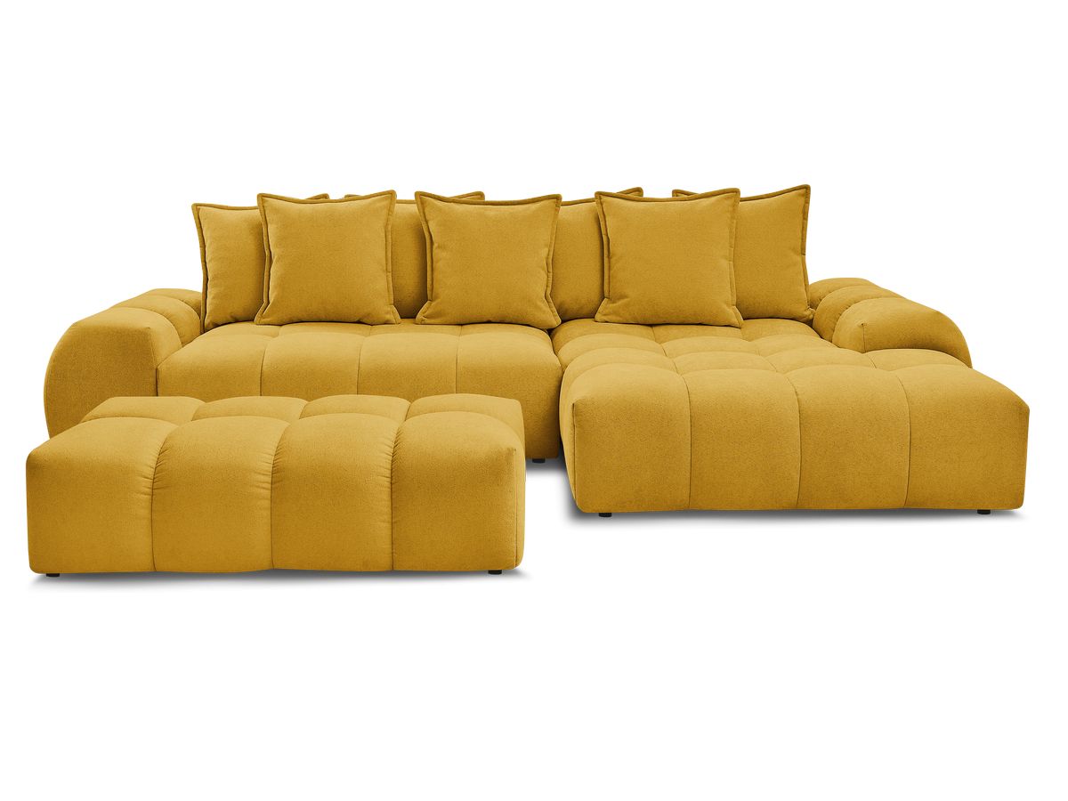 Canapé d'angle convertible coffre EVEREST tissu texturé avec pouf