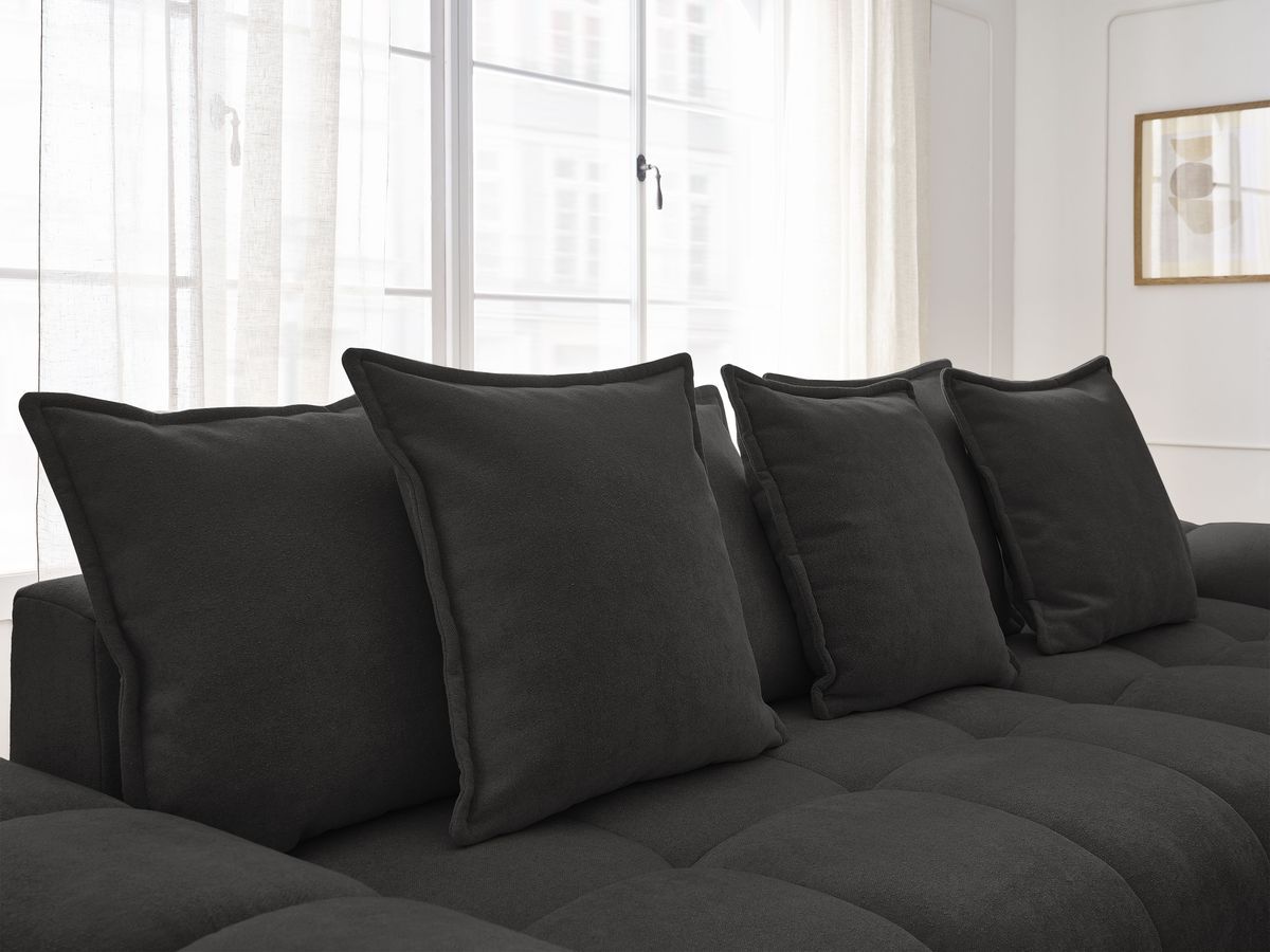 Canapé d'angle convertible coffre EVEREST tissu texturé avec pouf