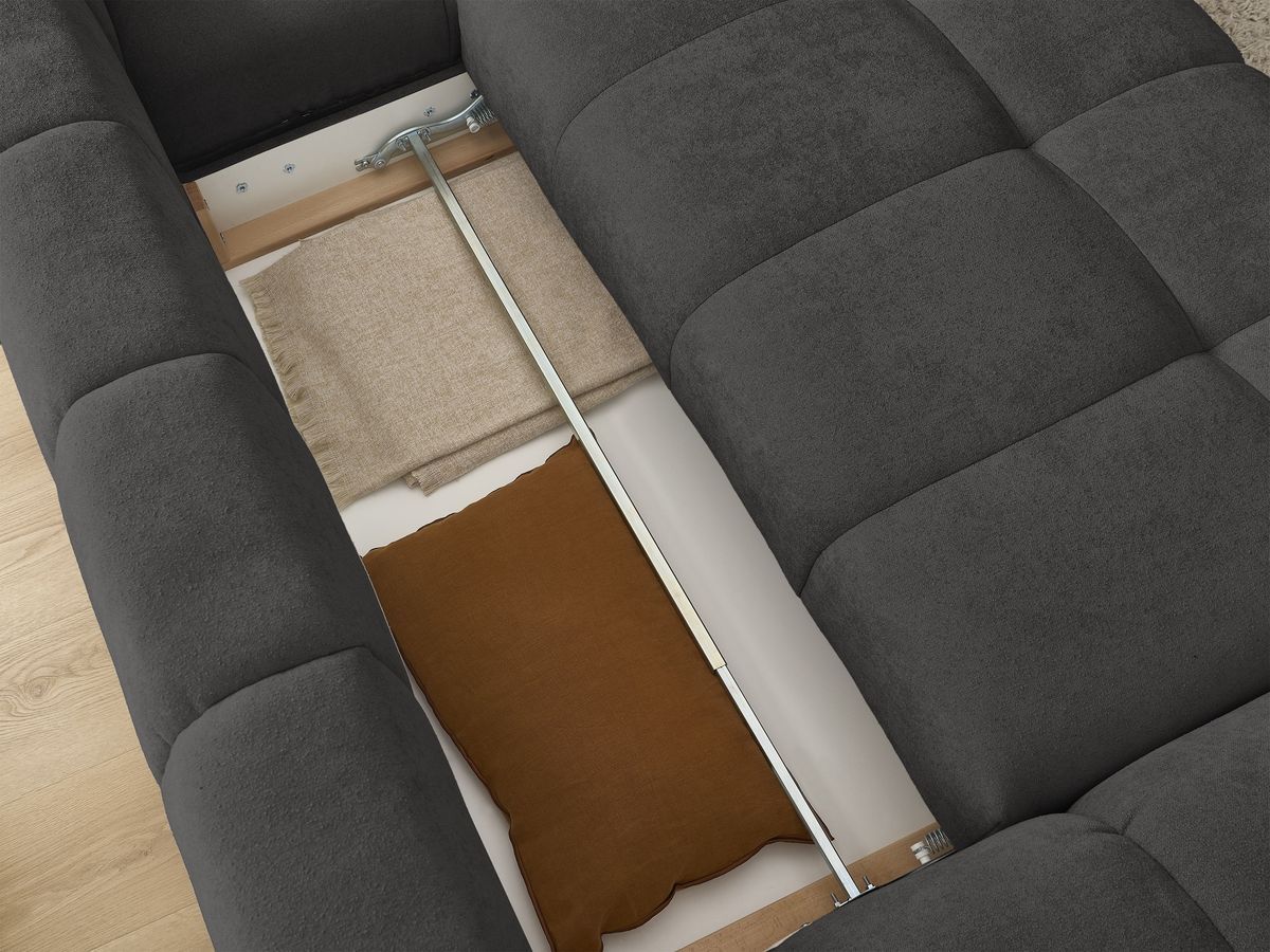 Canapé d'angle convertible coffre EVEREST tissu texturé avec pouf