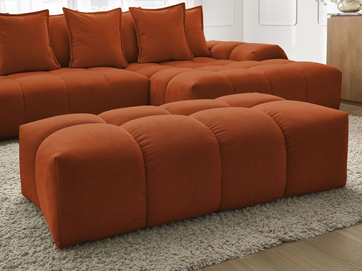 Canapé d'angle convertible coffre EVEREST tissu texturé avec pouf