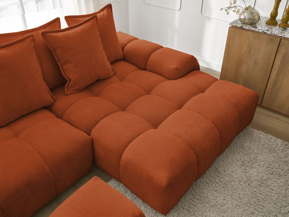 Canapé d'angle convertible coffre EVEREST tissu texturé avec pouf