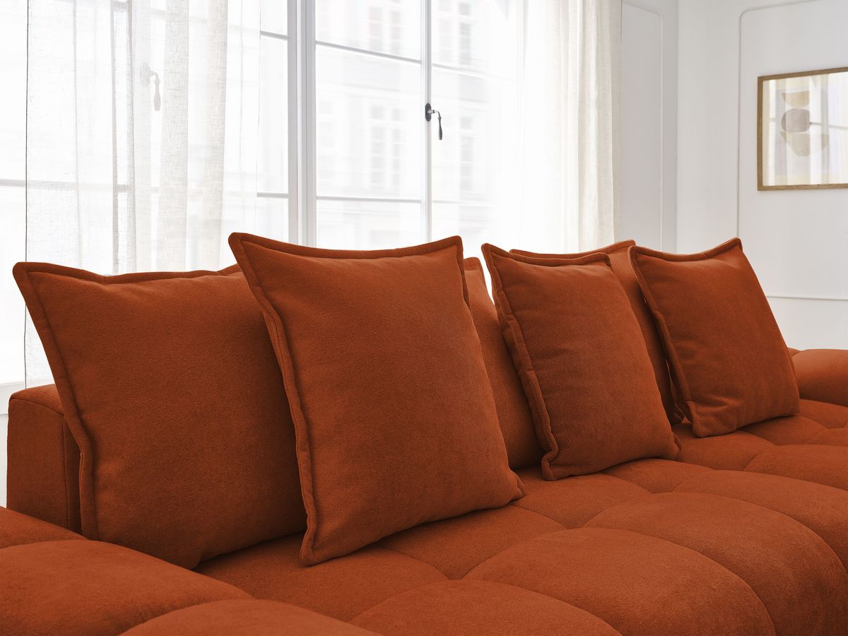 Canapé d'angle convertible coffre EVEREST tissu texturé avec pouf