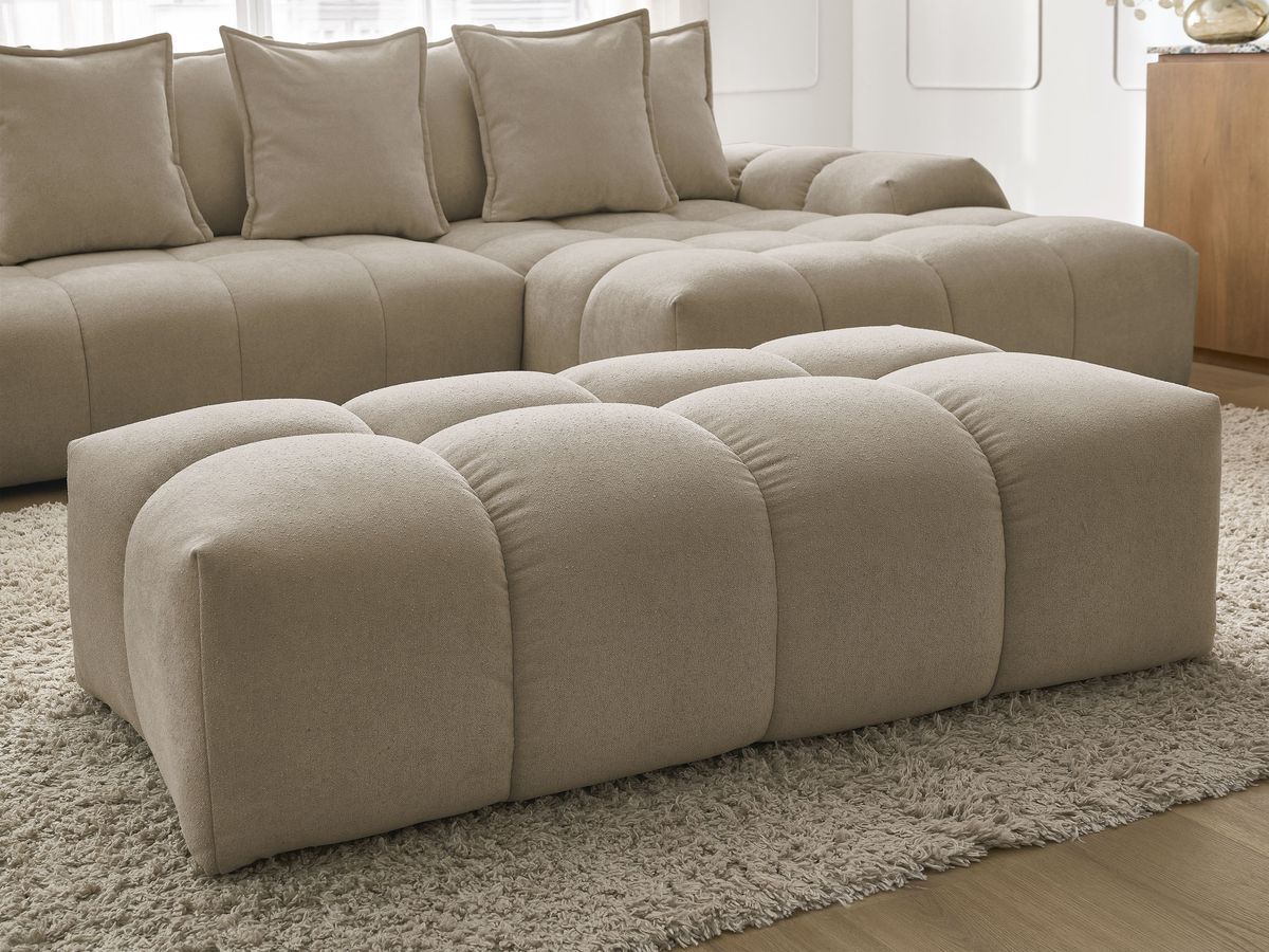 Canapé d'angle convertible coffre EVEREST tissu texturé avec pouf