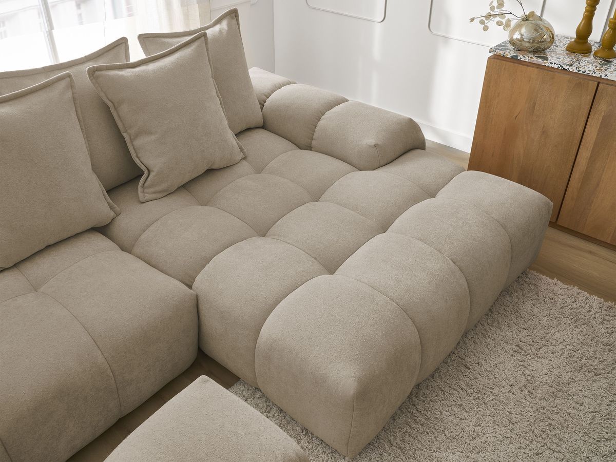 Canapé d'angle convertible coffre EVEREST tissu texturé avec pouf