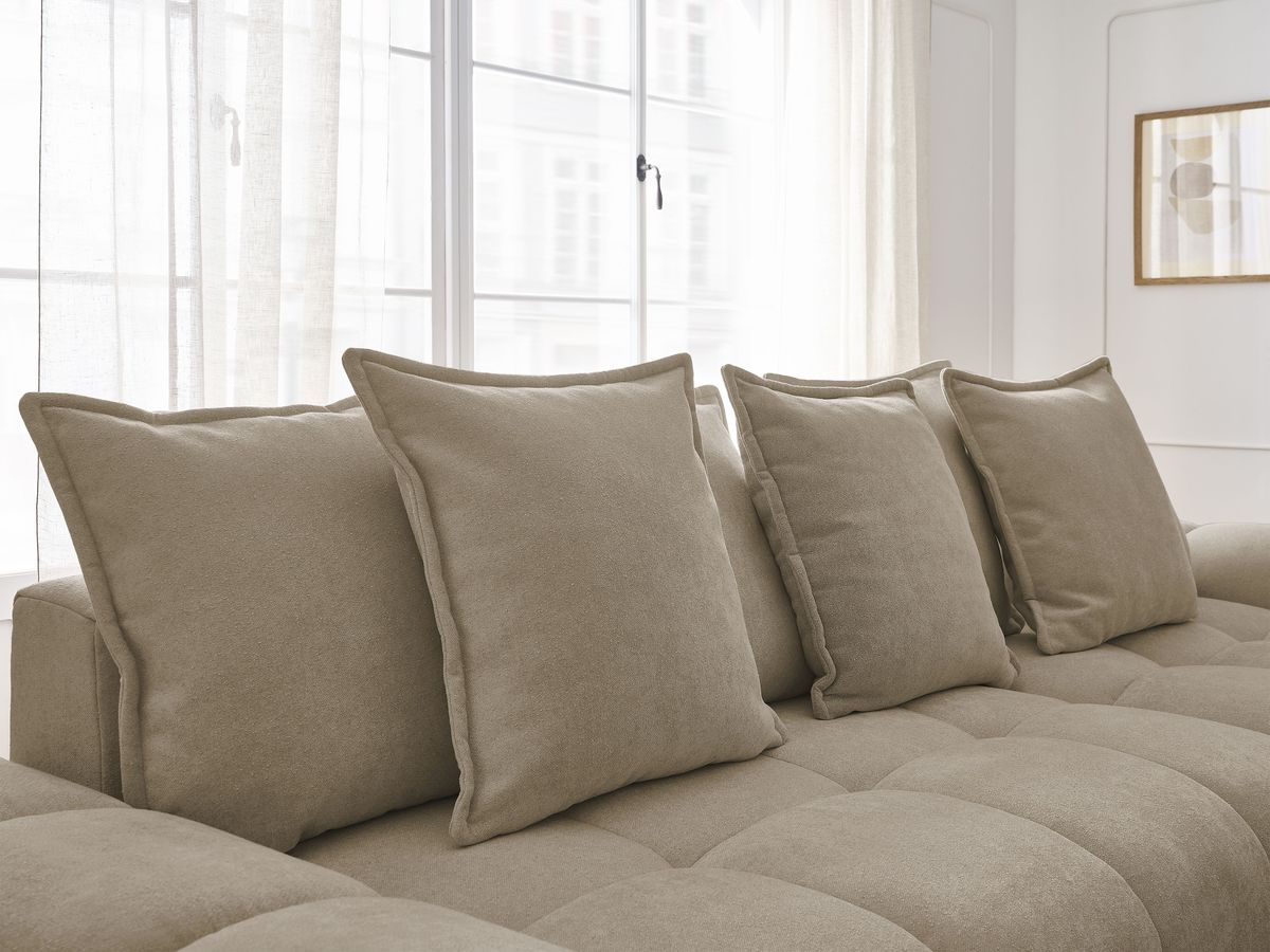 Canapé d'angle convertible coffre EVEREST tissu texturé avec pouf
