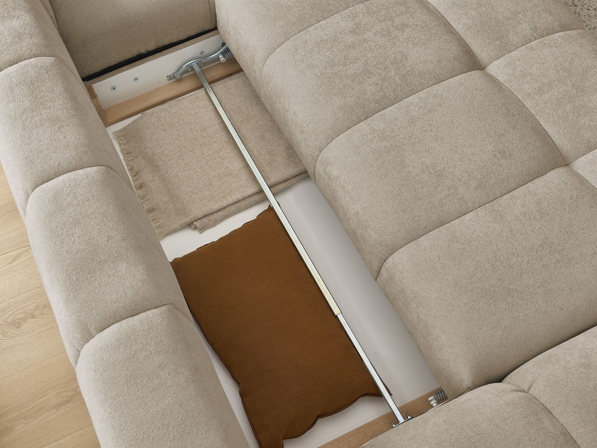 Canapé d'angle convertible coffre EVEREST tissu texturé avec pouf