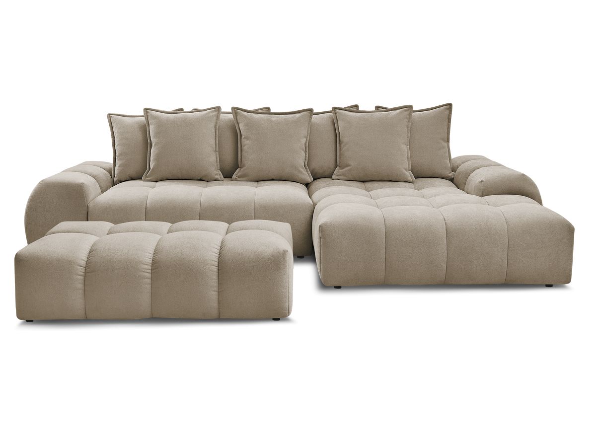 Canapé d'angle convertible coffre EVEREST tissu texturé avec pouf