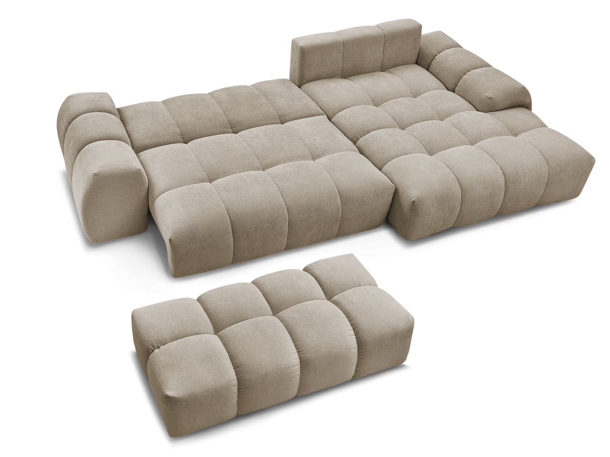 Canapé d'angle convertible coffre EVEREST tissu texturé avec pouf