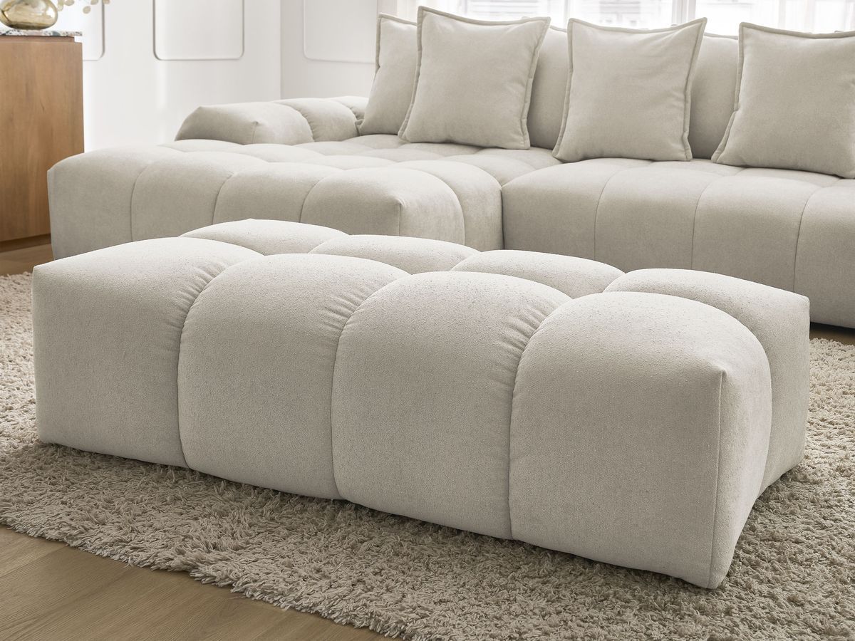 Canapé d'angle convertible coffre EVEREST tissu texturé avec pouf