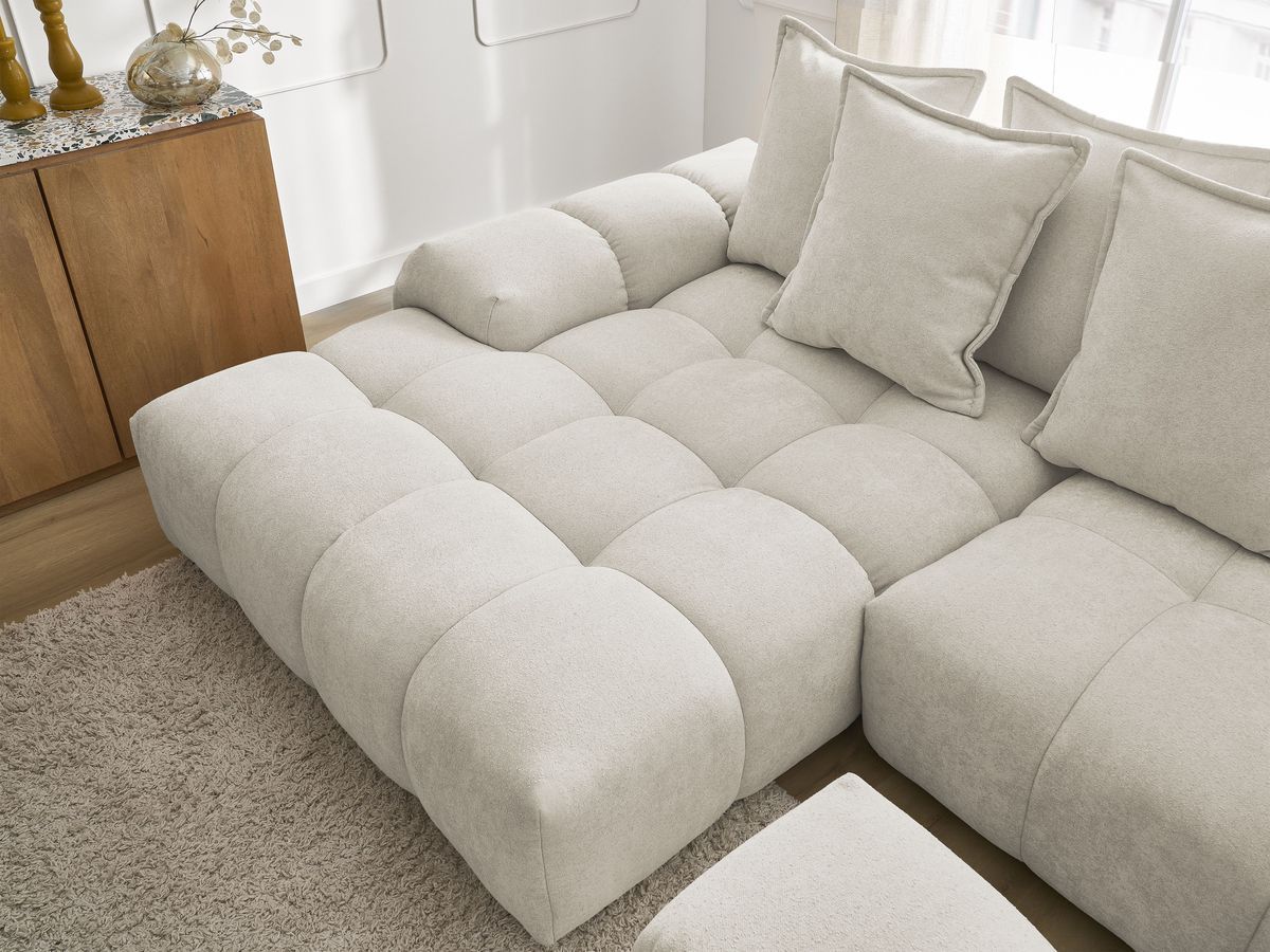 Canapé d'angle convertible coffre EVEREST tissu texturé avec pouf