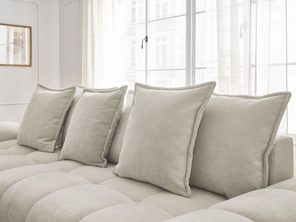 Canapé d'angle convertible coffre EVEREST tissu texturé avec pouf