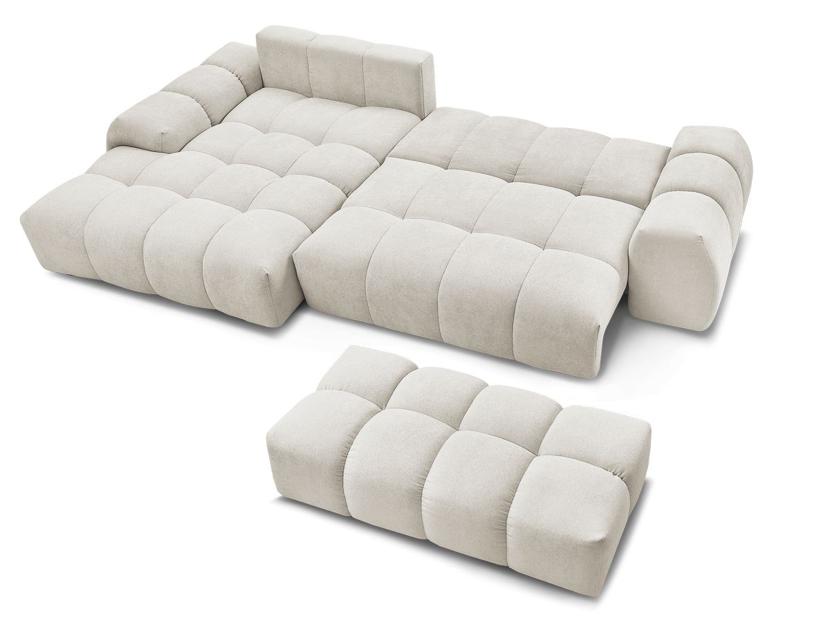 Canapé d'angle convertible coffre EVEREST tissu texturé avec pouf