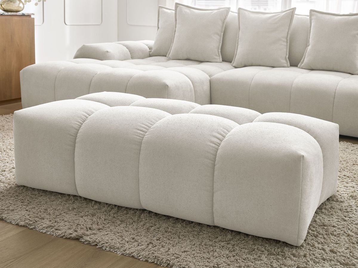 Canapé d'angle convertible coffre EVEREST tissu texturé avec pouf