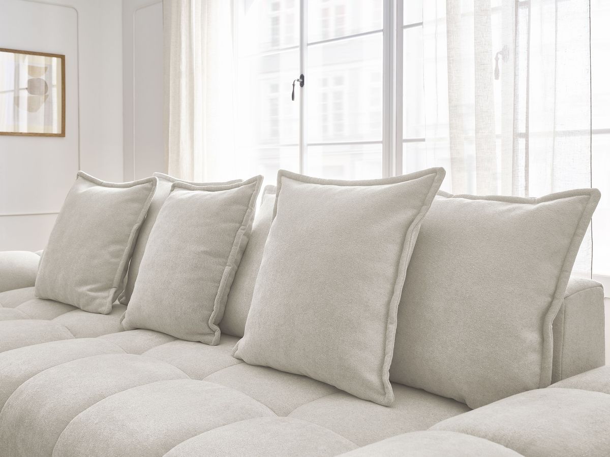 Canapé d'angle convertible coffre EVEREST tissu texturé avec pouf