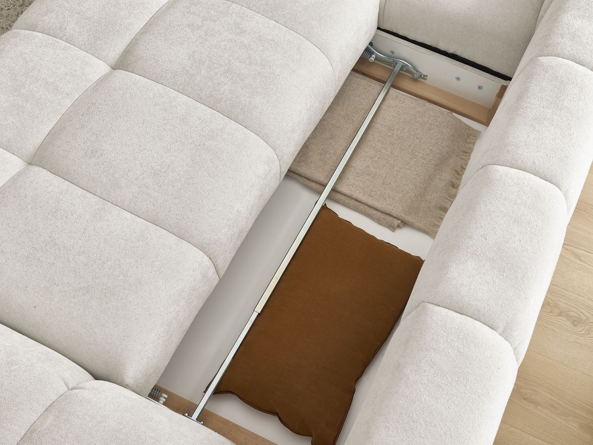 Canapé d'angle convertible coffre EVEREST tissu texturé avec pouf