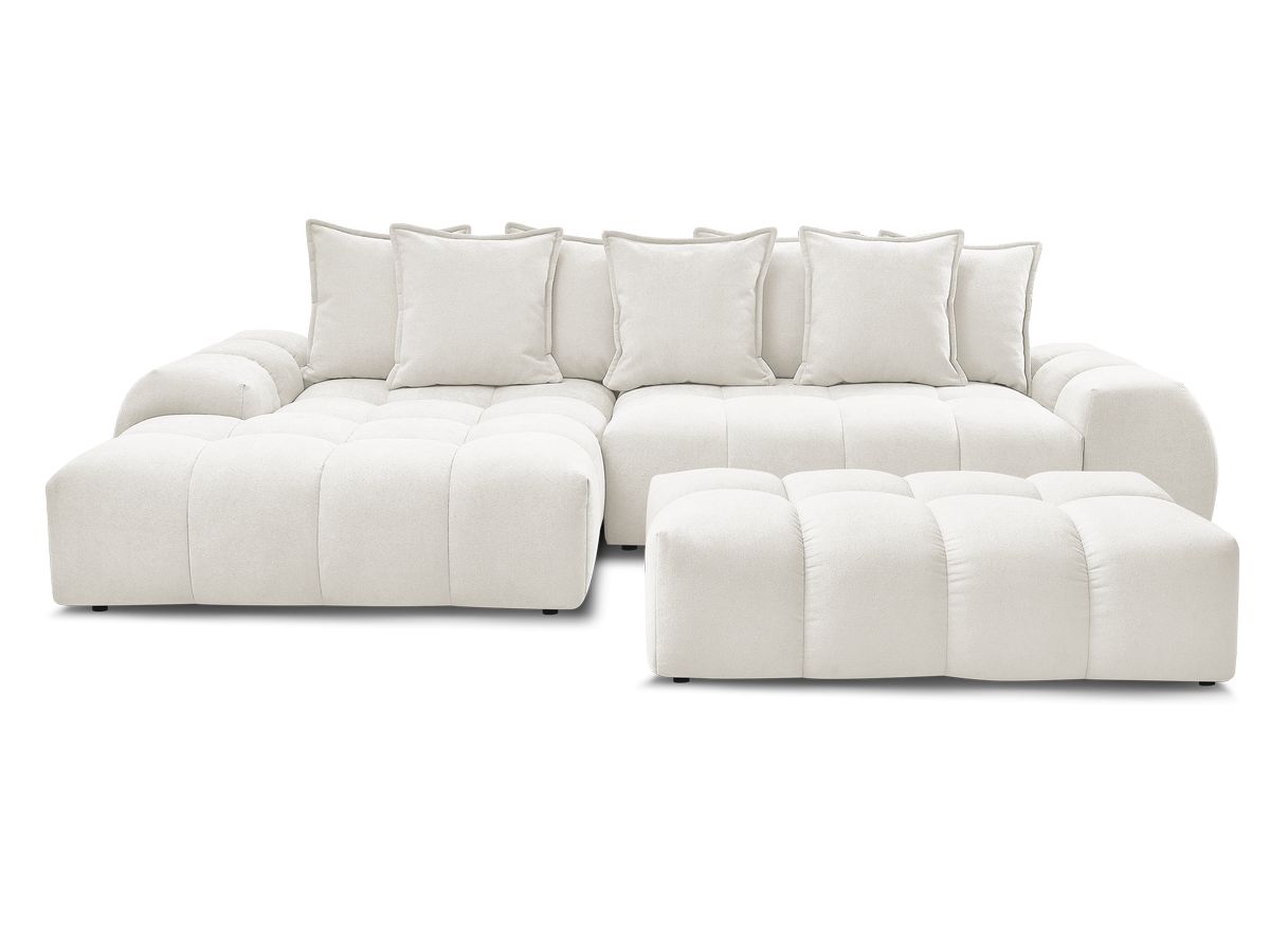 Canapé d'angle convertible coffre EVEREST tissu texturé avec pouf
