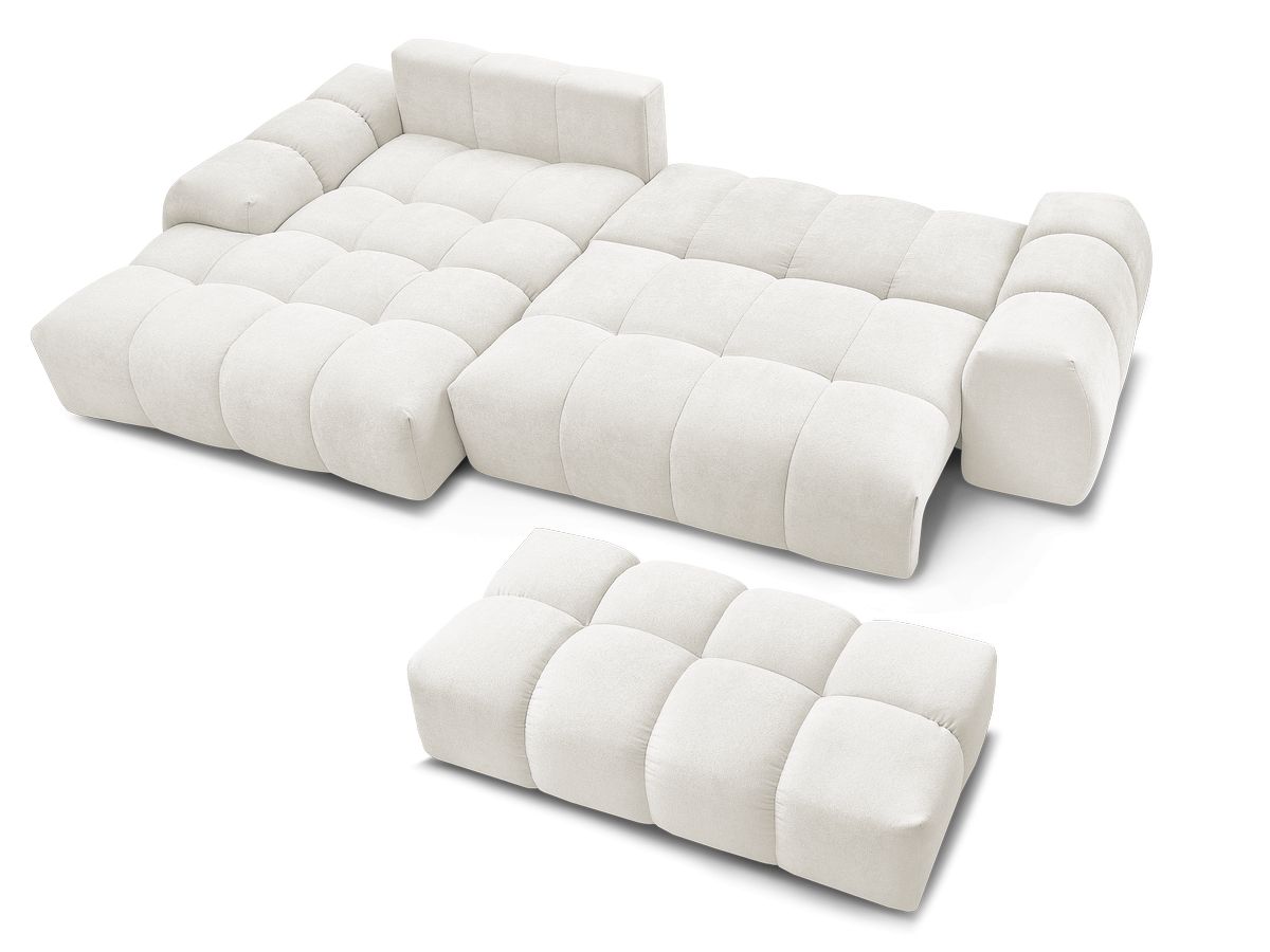 Canapé d'angle convertible coffre EVEREST tissu texturé avec pouf