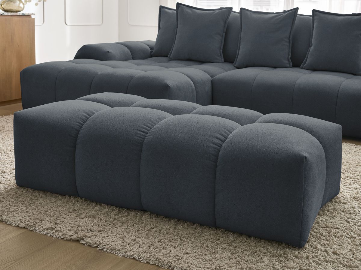 Canapé d'angle convertible coffre EVEREST tissu texturé avec pouf