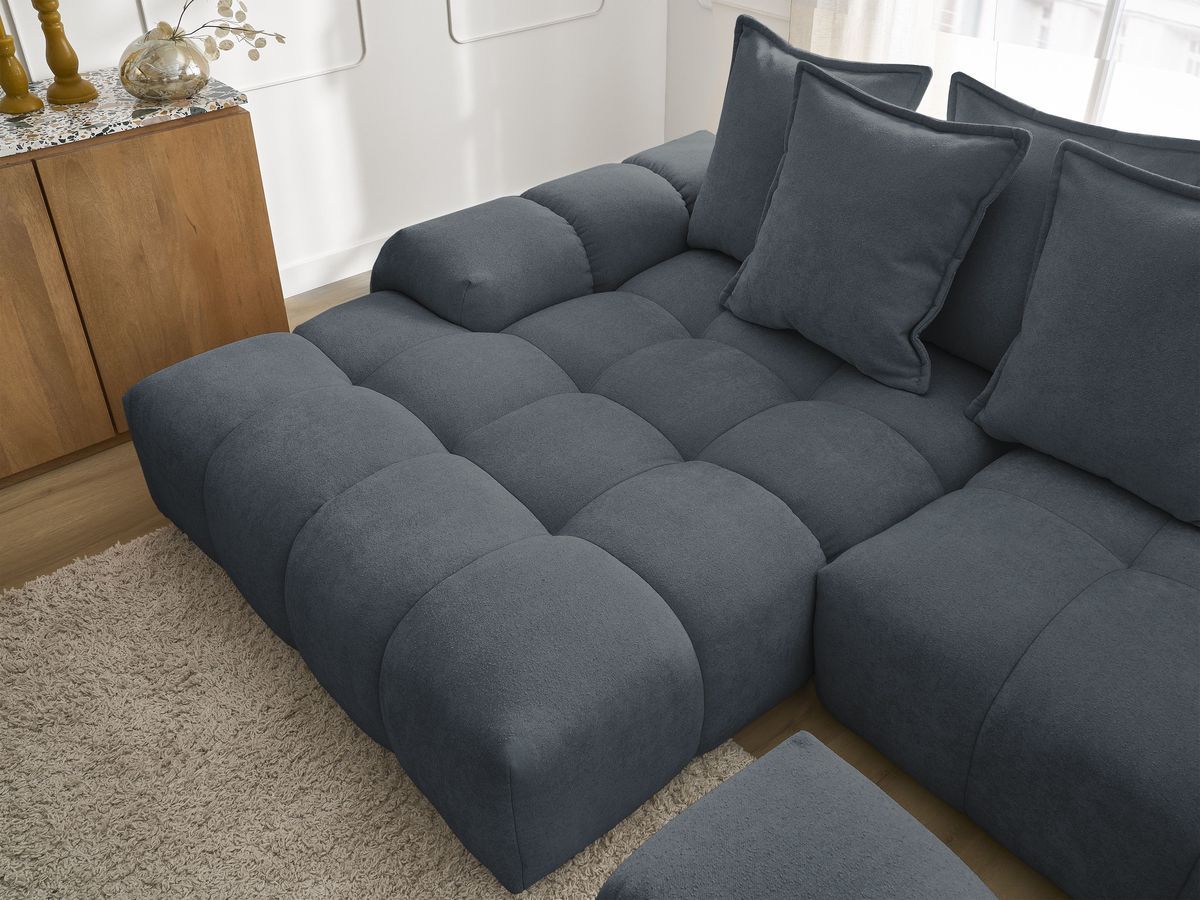 Canapé d'angle convertible coffre EVEREST tissu texturé avec pouf