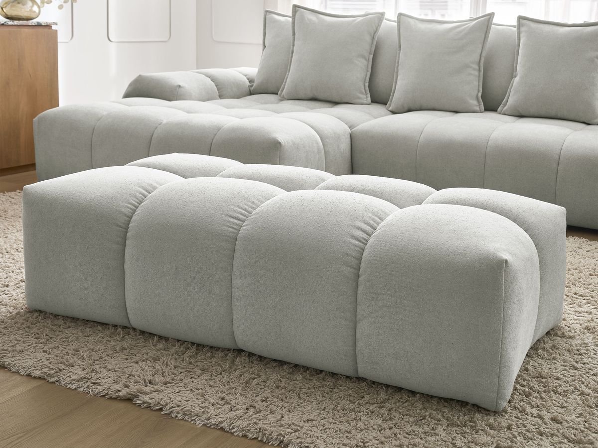 Canapé d'angle convertible coffre EVEREST tissu texturé avec pouf