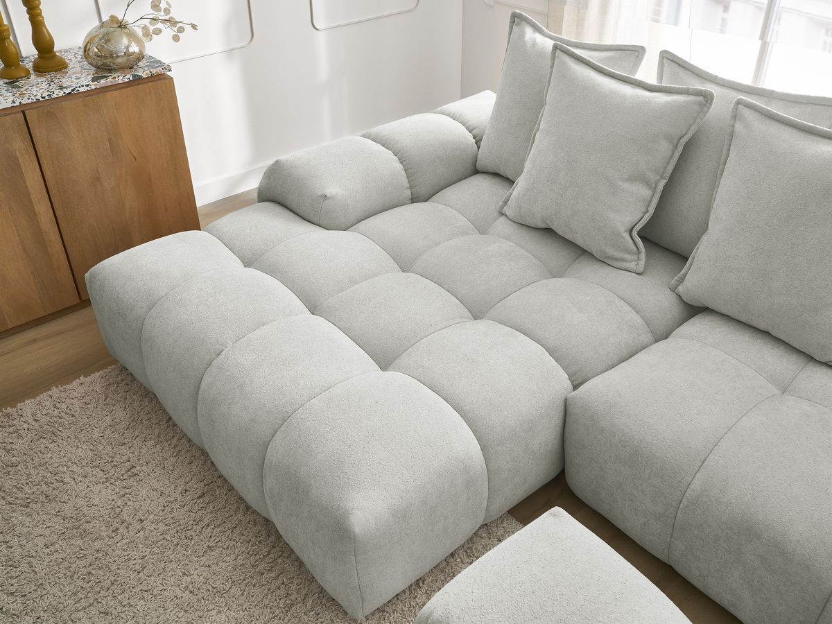 Canapé d'angle convertible coffre EVEREST tissu texturé avec pouf