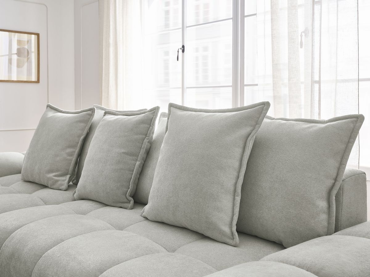Canapé d'angle convertible coffre EVEREST tissu texturé avec pouf