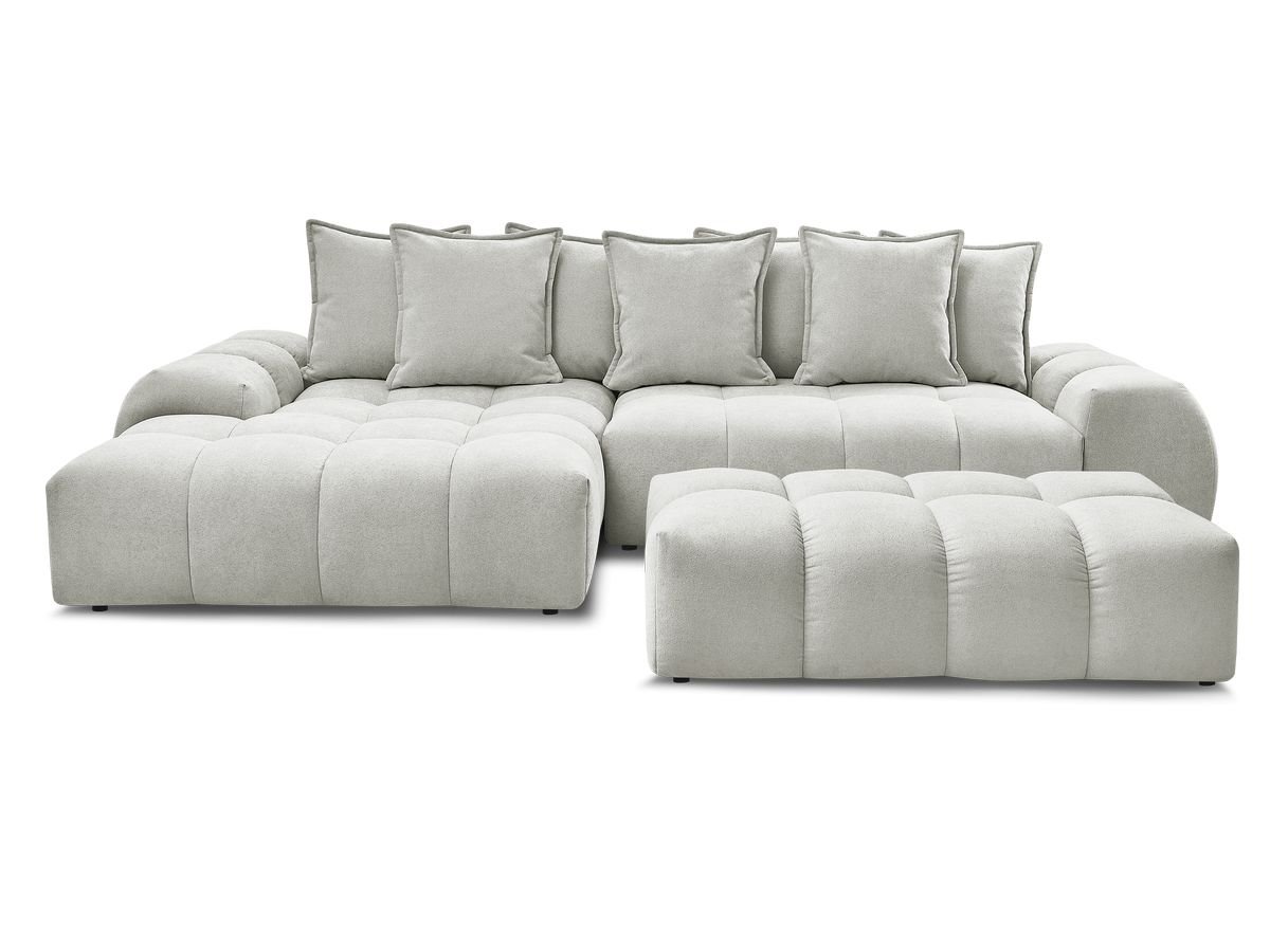 Canapé d'angle convertible coffre EVEREST tissu texturé avec pouf