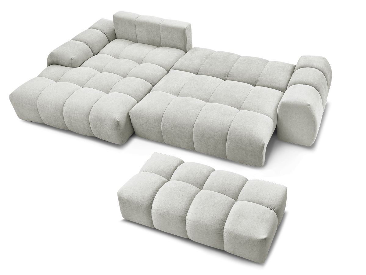Canapé d'angle convertible coffre EVEREST tissu texturé avec pouf