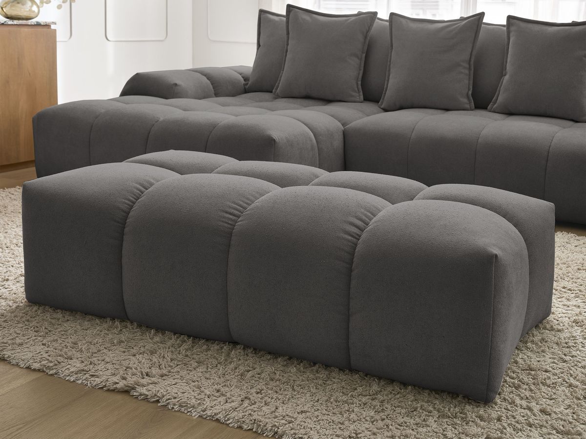 Canapé d'angle convertible coffre EVEREST tissu texturé avec pouf