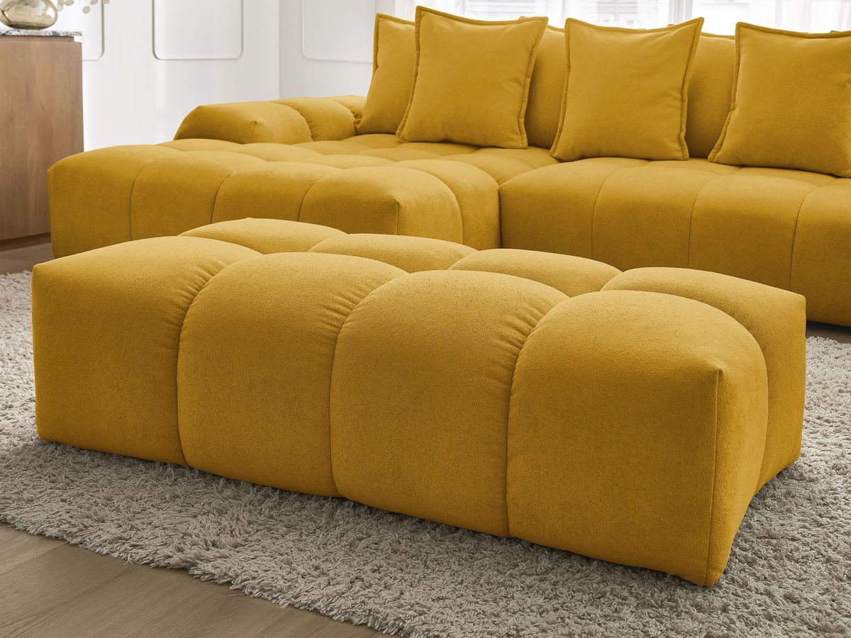 Canapé d'angle convertible coffre EVEREST tissu texturé avec pouf