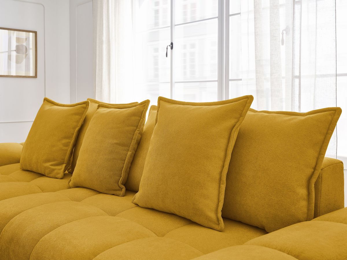 Canapé d'angle convertible coffre EVEREST tissu texturé avec pouf