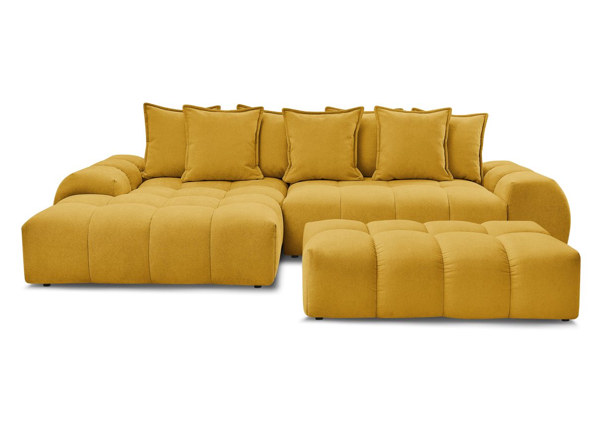 Canapé d'angle convertible coffre EVEREST tissu texturé avec pouf