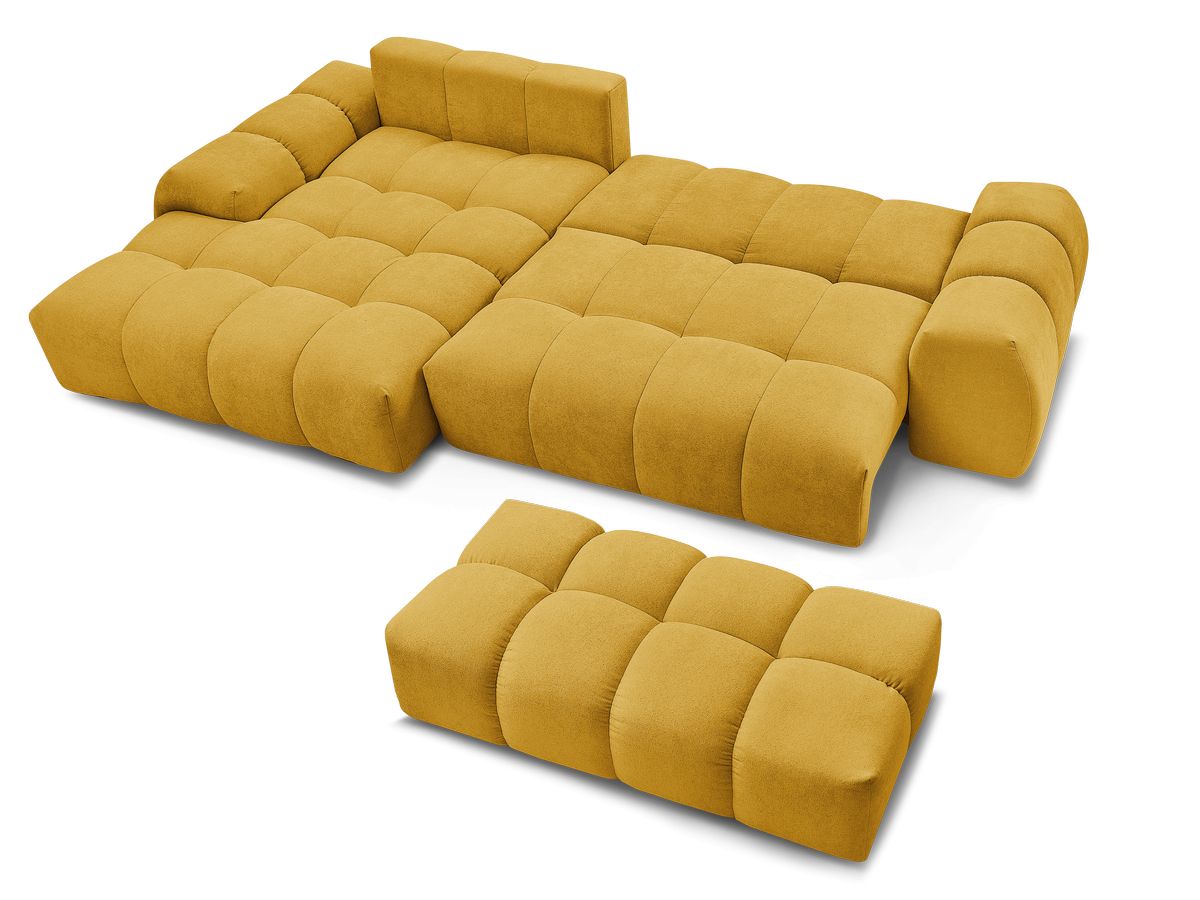 Canapé d'angle convertible coffre EVEREST tissu texturé avec pouf