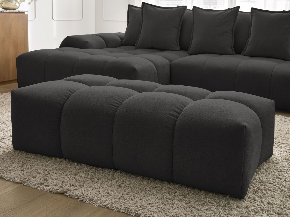 Canapé d'angle convertible coffre EVEREST tissu texturé avec pouf