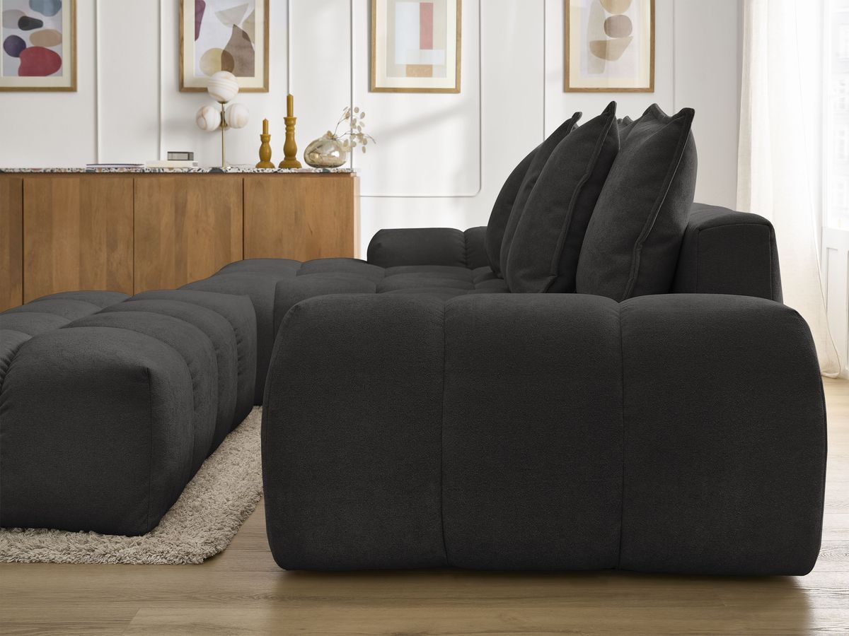 Canapé d'angle convertible coffre EVEREST tissu texturé avec pouf