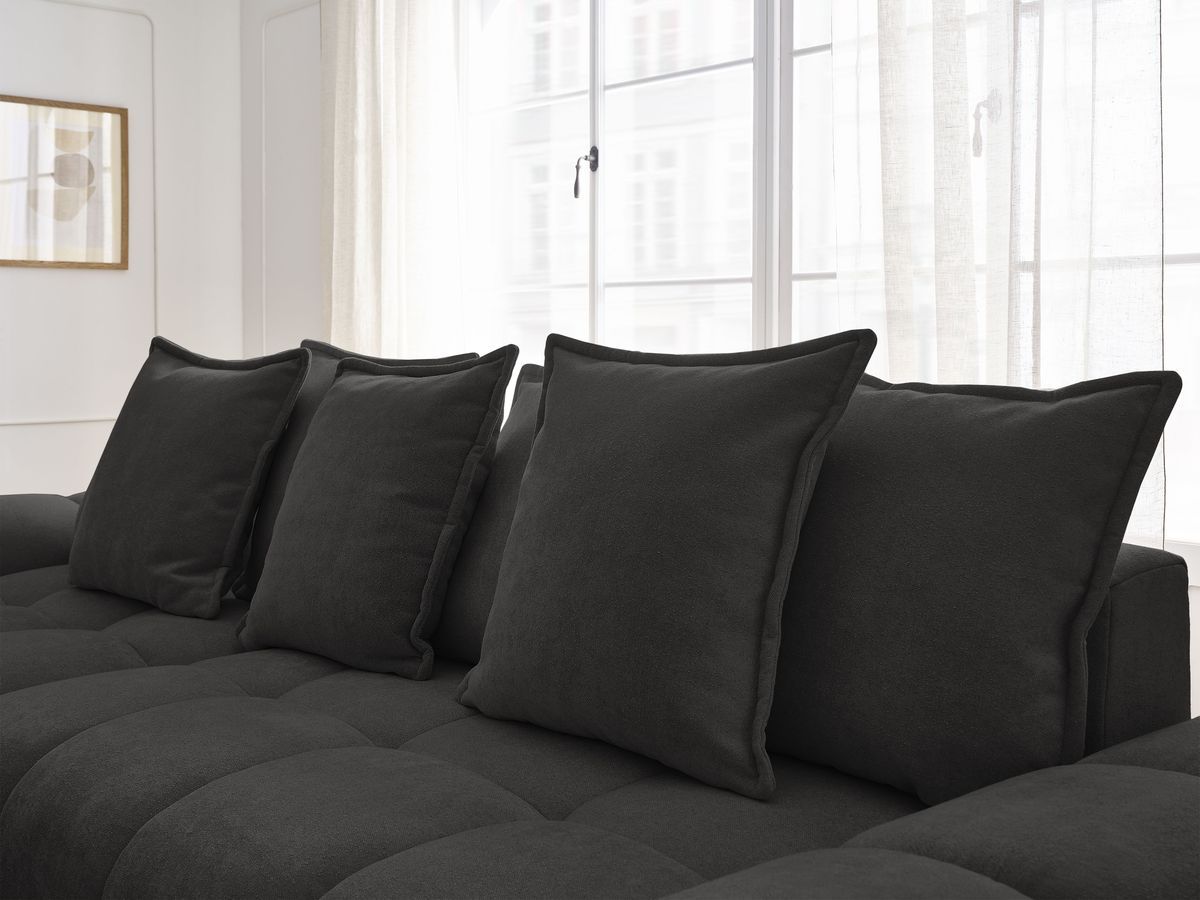Canapé d'angle convertible coffre EVEREST tissu texturé avec pouf