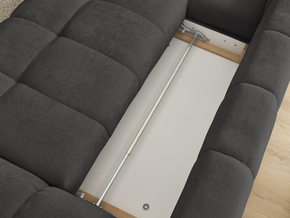 Canapé d'angle convertible coffre EVEREST tissu texturé avec pouf