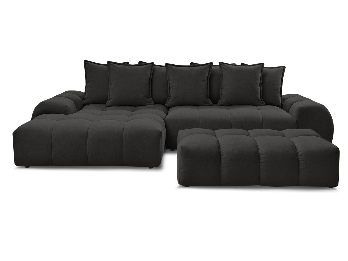 Canapé d'angle convertible coffre EVEREST tissu texturé avec pouf