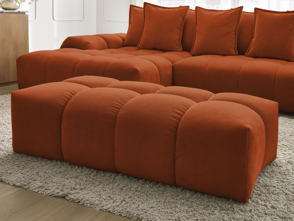 Canapé d'angle convertible coffre EVEREST tissu texturé avec pouf