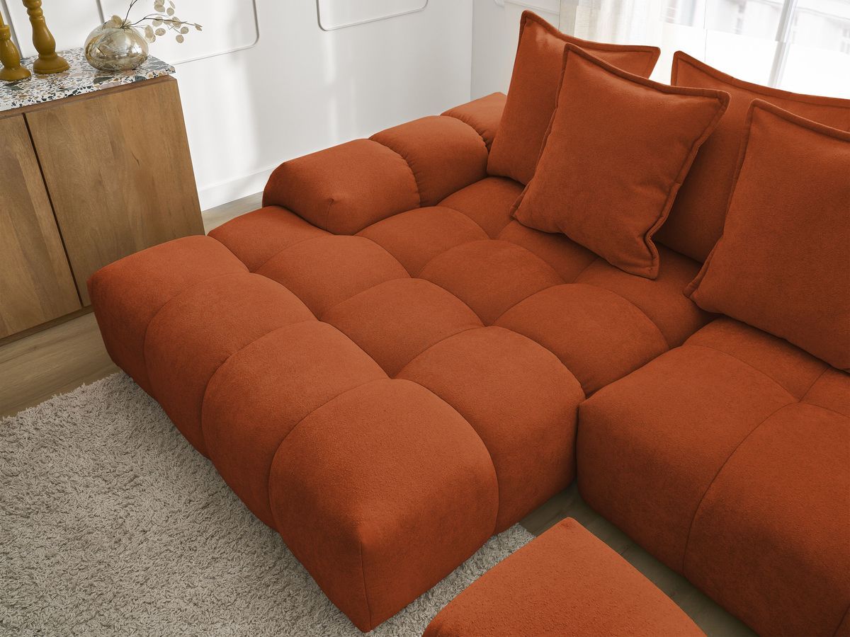 Canapé d'angle convertible coffre EVEREST tissu texturé avec pouf