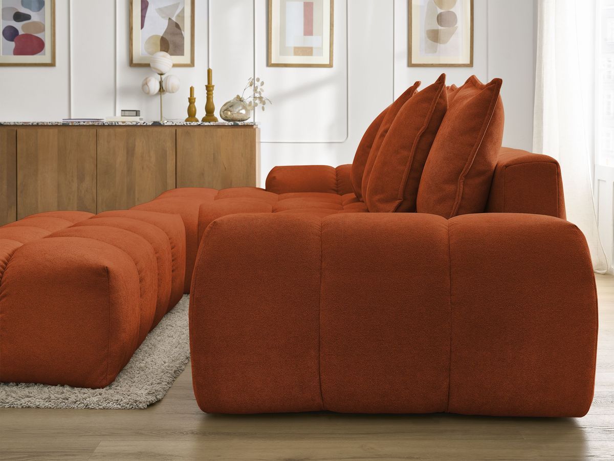 Canapé d'angle convertible coffre EVEREST tissu texturé avec pouf