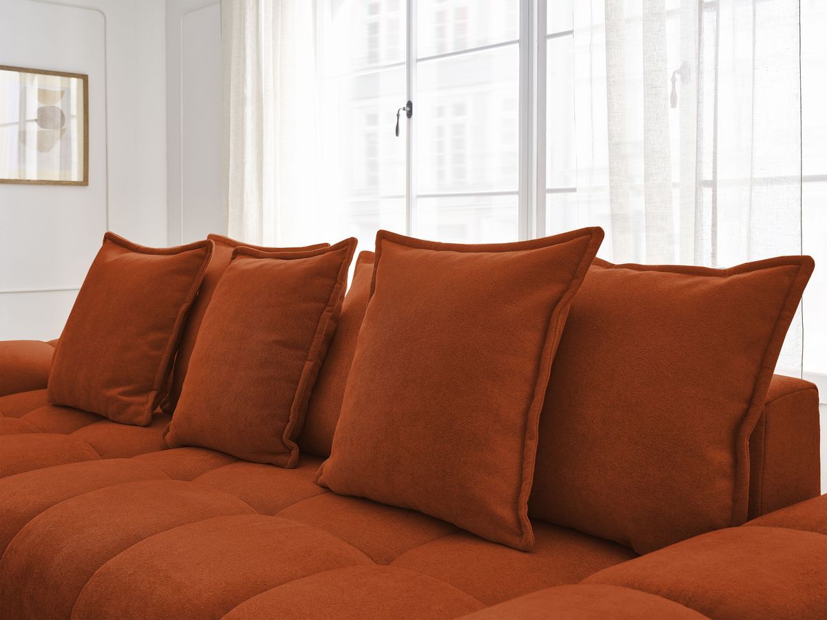 Canapé d'angle convertible coffre EVEREST tissu texturé avec pouf