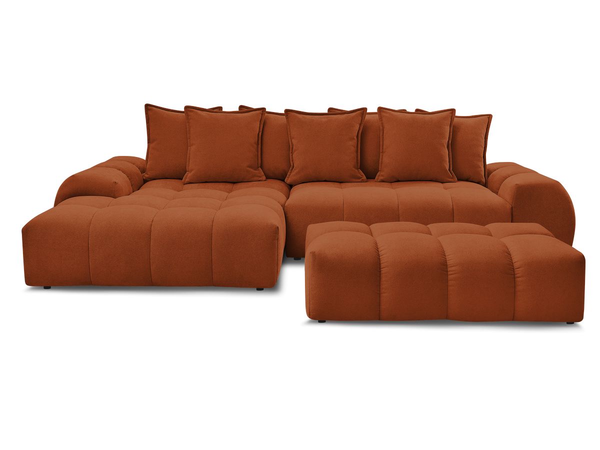 Canapé d'angle convertible coffre EVEREST tissu texturé avec pouf