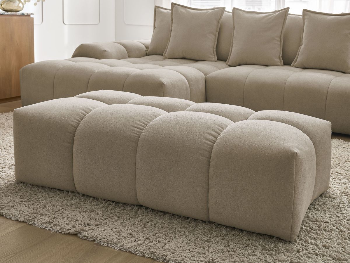 Canapé d'angle convertible coffre EVEREST tissu texturé avec pouf
