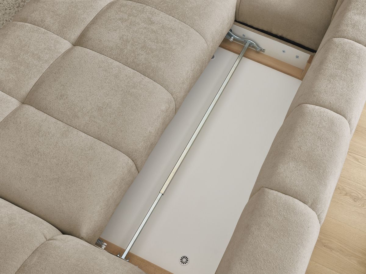 Canapé d'angle convertible coffre EVEREST tissu texturé avec pouf