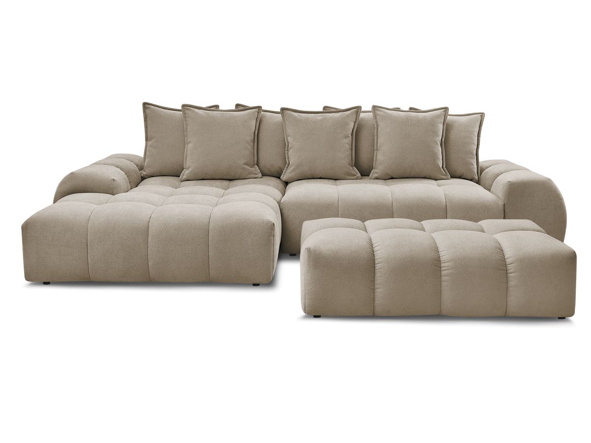 Canapé d'angle convertible coffre EVEREST tissu texturé avec pouf