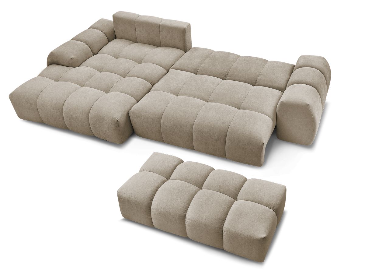Canapé d'angle convertible coffre EVEREST tissu texturé avec pouf