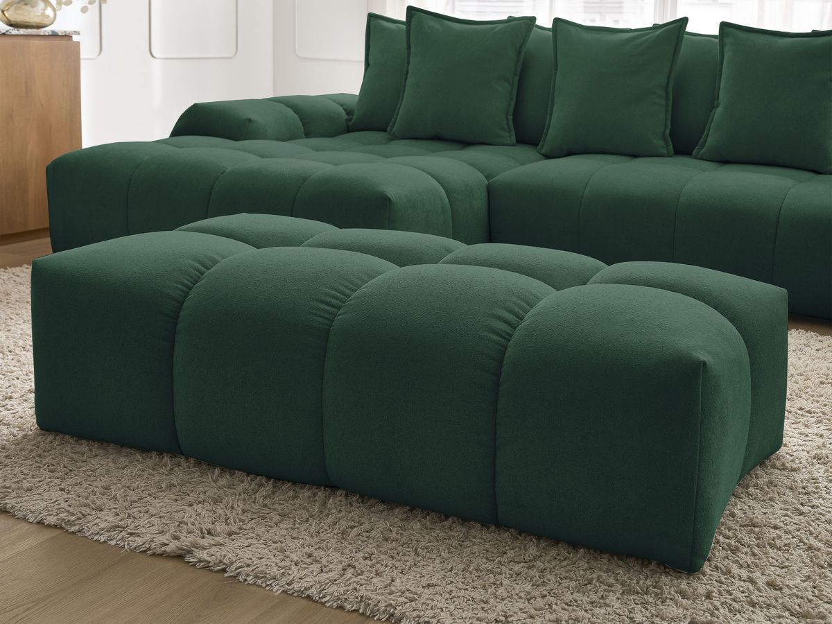 Canapé d'angle convertible coffre EVEREST tissu texturé avec pouf