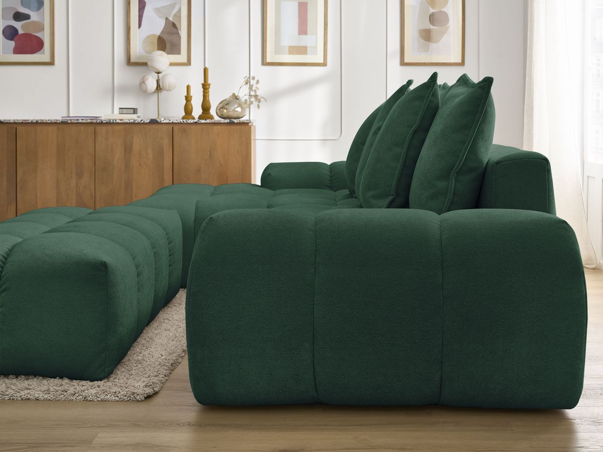 Canapé d'angle convertible coffre EVEREST tissu texturé avec pouf