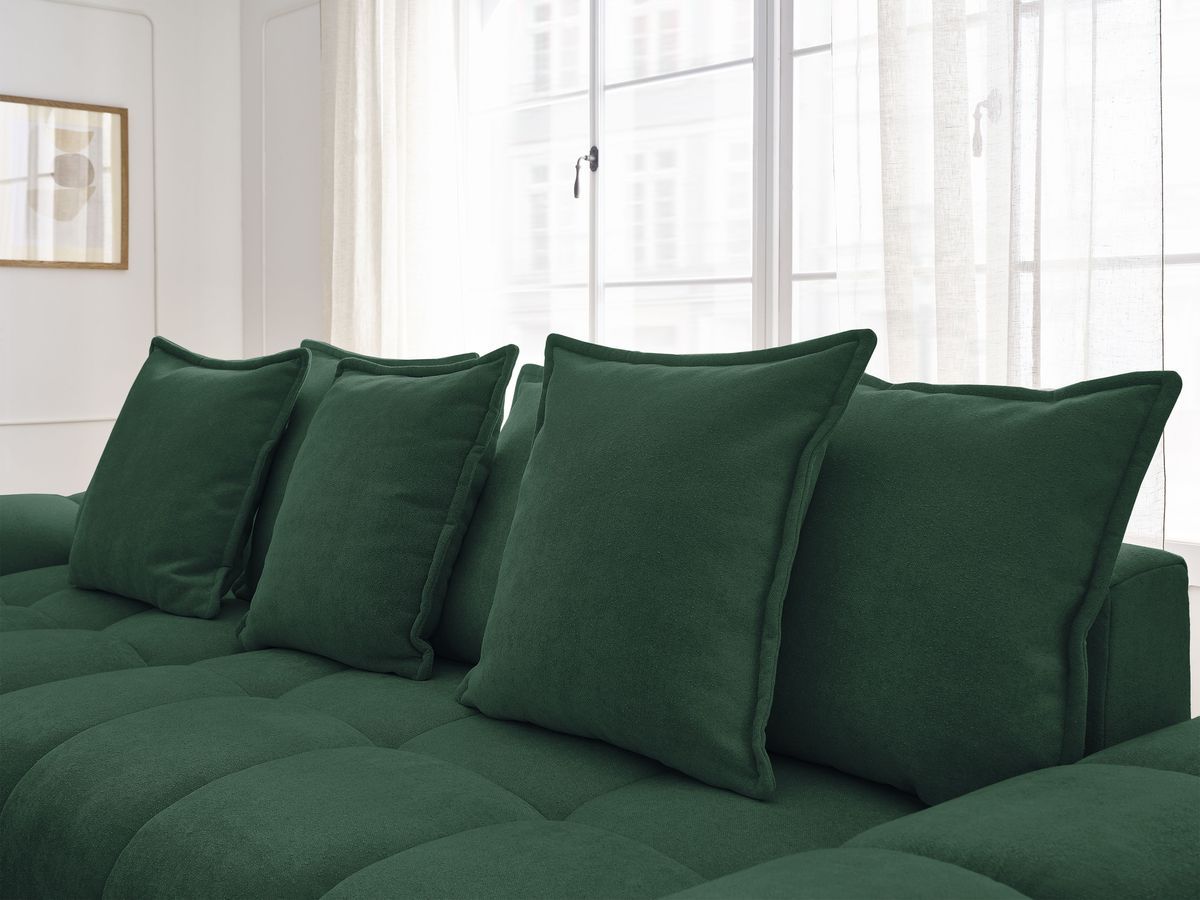 Canapé d'angle convertible coffre EVEREST tissu texturé avec pouf